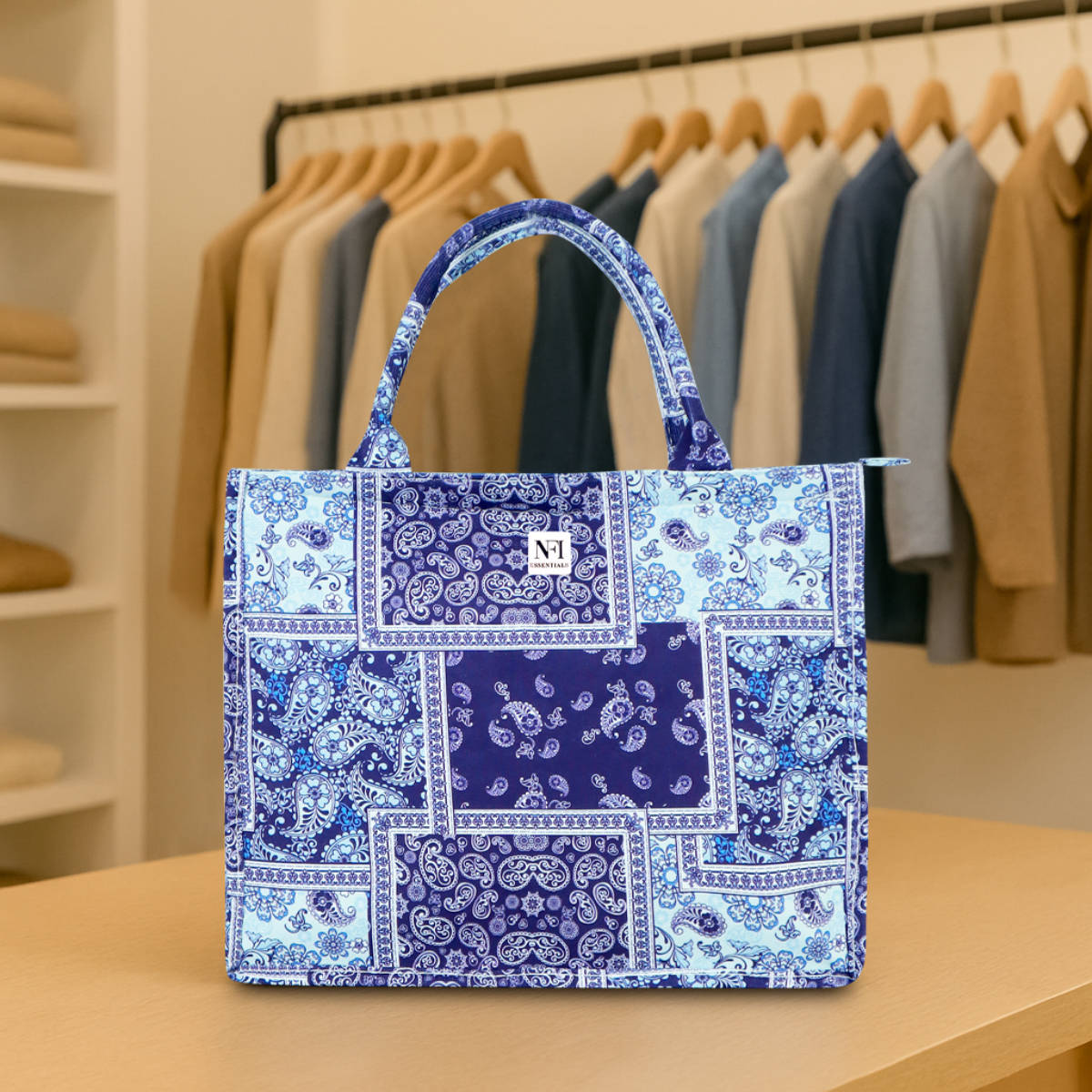 NFI Essentials Women Navy Blue Eco-Friendly Graphic Canvas Tote Bag