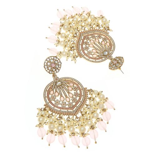 Buy OOMPH Pink Kundan Mehndi Gold Jadau Drop Earrings Online