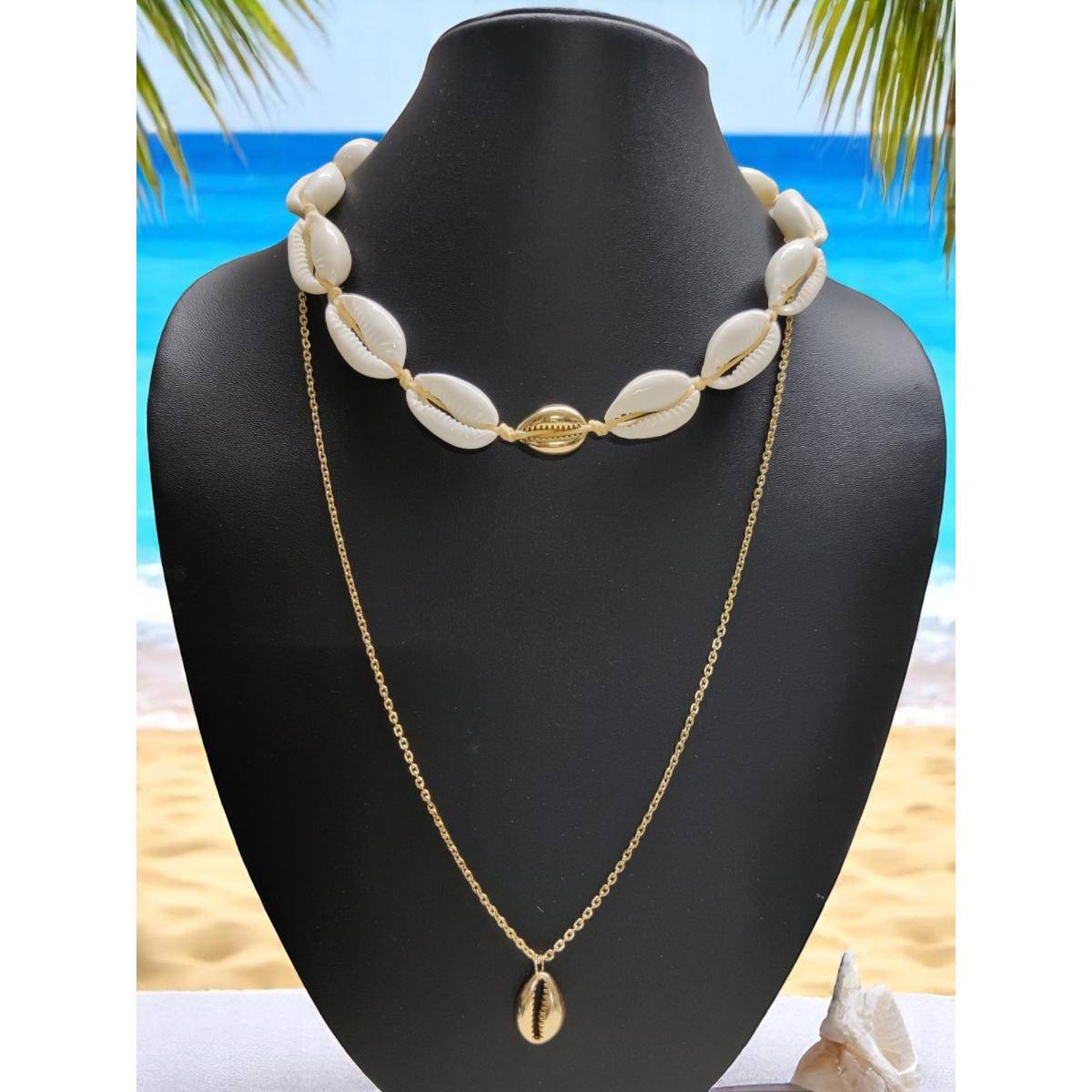 OOMPH Gold And White Sea Shell Multi Layer Necklace Stylish Latest