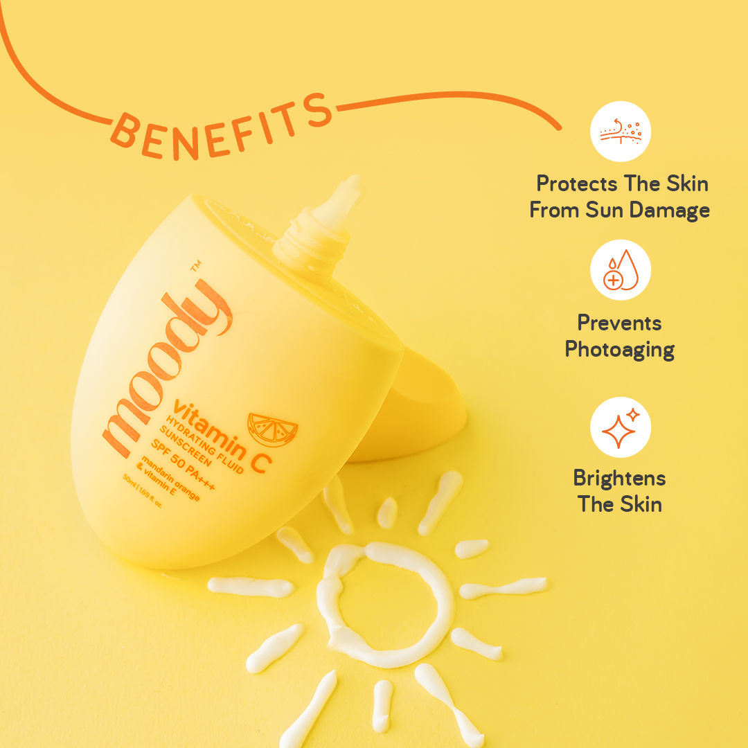 Moody Vitamin C Sunscreen SPF 50 PA+++ with Mandarin Orange & Vitamin E, Broad Spectrum UVA/B