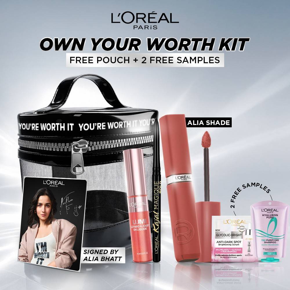 L'Oréal Paris Own Your Worth Gift Set Kajal, Lipstick + Signed Card By Alia Bhatt