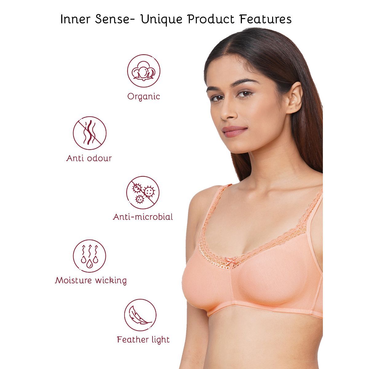 Inner Sense Organic Cotton Antimicrobial Soft Laced Bras Pack Of 3 Pink Buy Inner Sense 