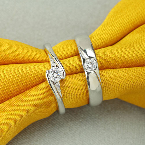 Buy Peora Silver Plated Crystal Couple Ring Set for Men Women