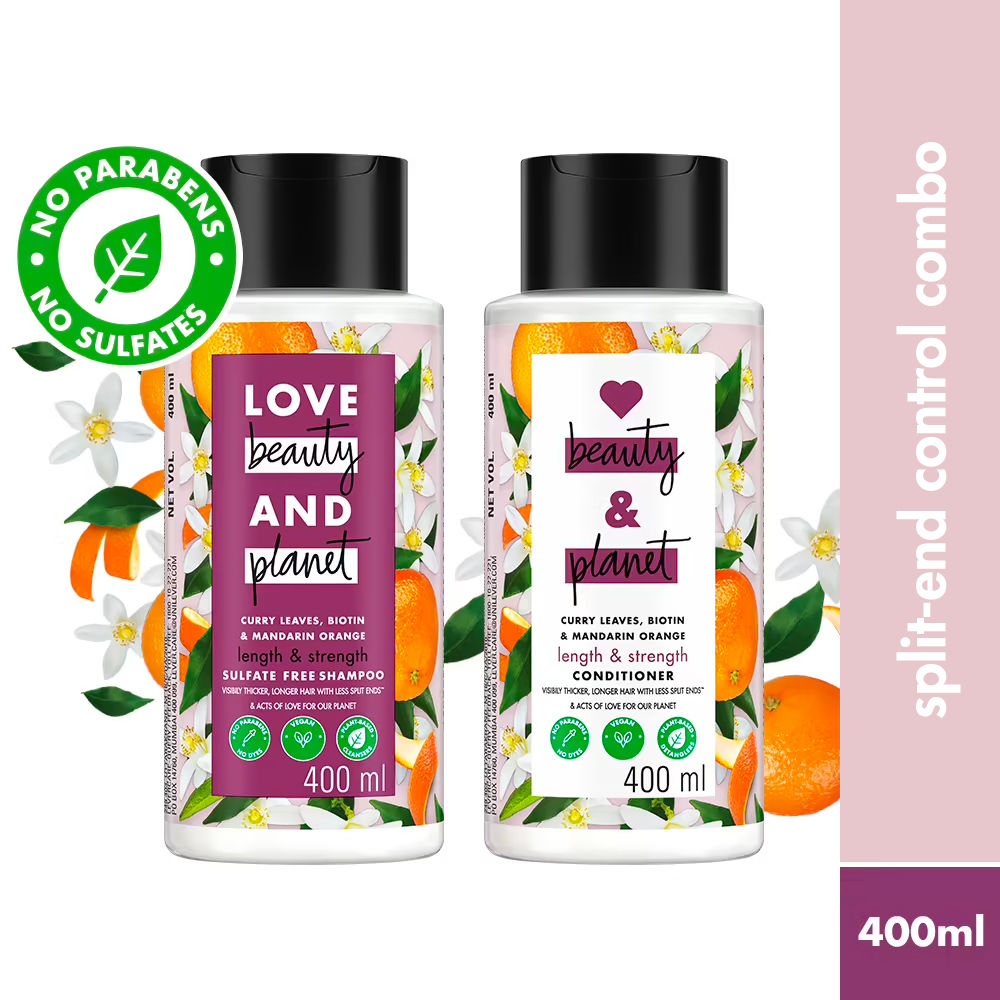 Love Beauty & Planet Curry Leaves, Biotin & Mandarin Long & Strong Hair Care Combo