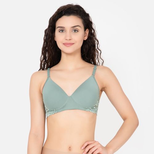 Buy Clovia Polyamide Solid Padded Full Cup Wire Free T-shirt Bra - Light  Green Online
