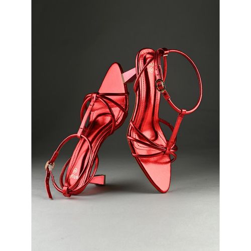 Styli Women Metallic Red Knotted Strap Ankle Lock High Heels Stilettos (UK  3)