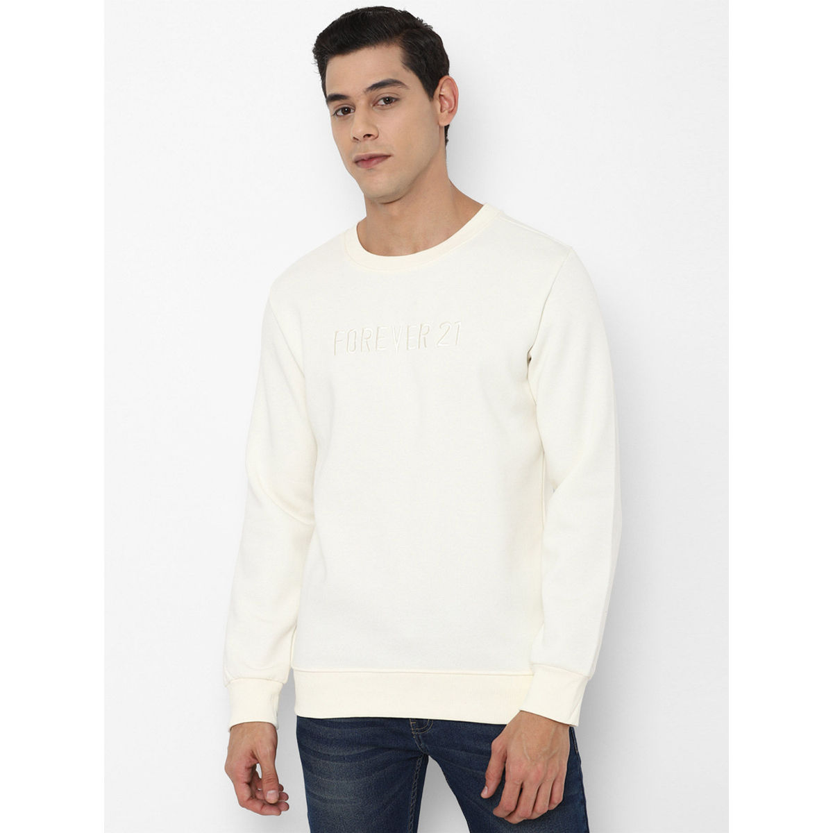 Buy Forever 21 White Solid Sweatshirt Online