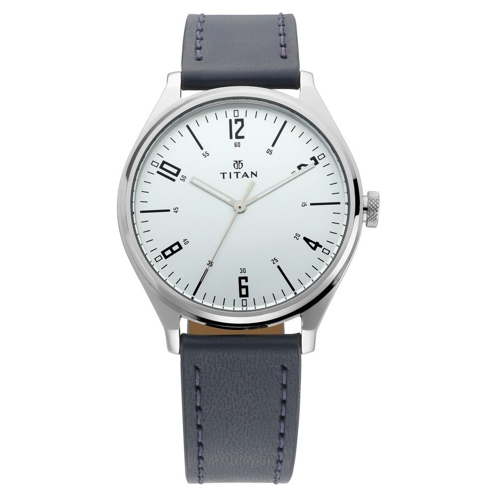 Titan Workwear Watch With Silver Dial & Blue Leather Strap
