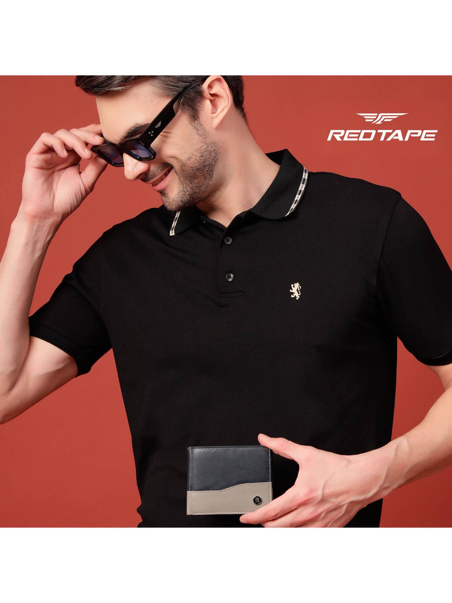 Red Tape Mens Navy Blue Grey Colorblock Genuine Leather Wallet