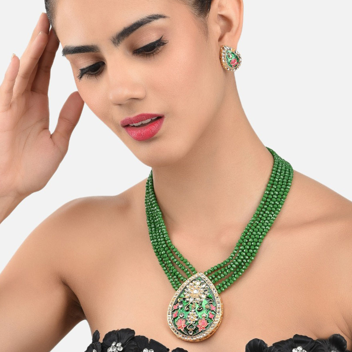 Zaveri Pearls Green \u0026 Pink Meenakari 
