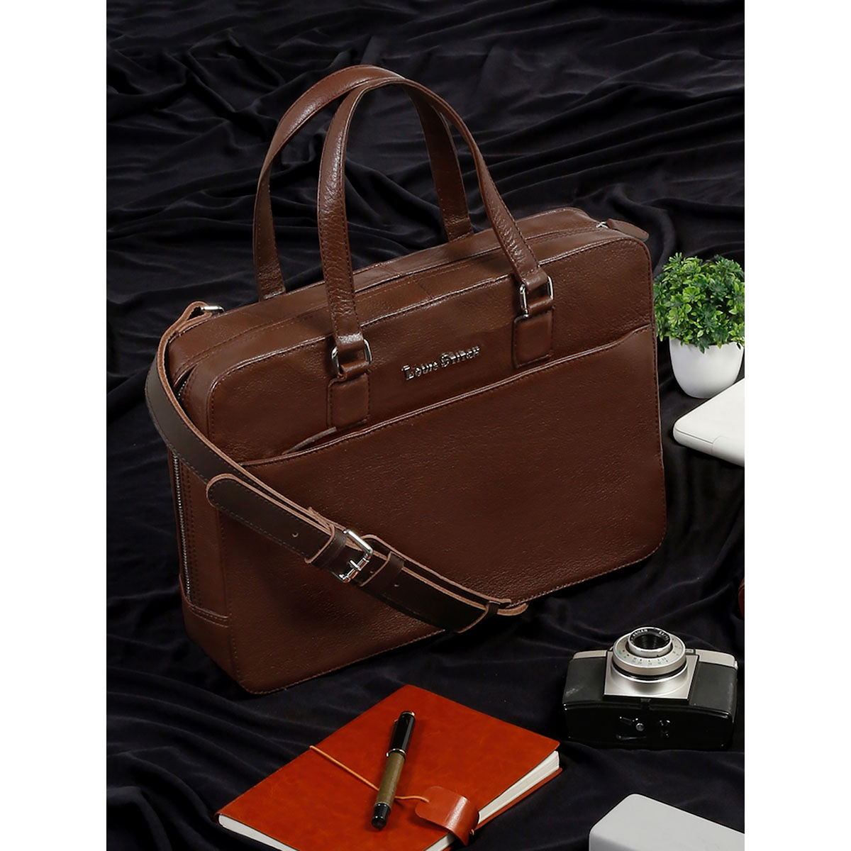 Louis Stitch Brown Italian Leather Laptop Bag Multifunctional