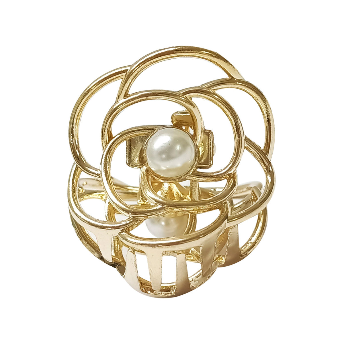 Buy OOMPH Gold Tone Rose Floral Pearl Hair Clutch Hair Clip Online