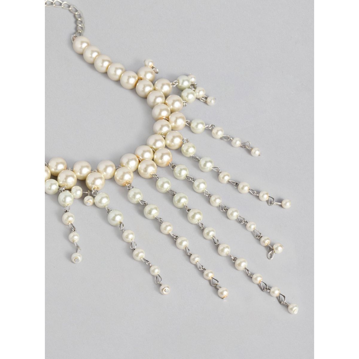 Zaveri Pearls Silver Tone Contemporary V Shape Pearls Necklace