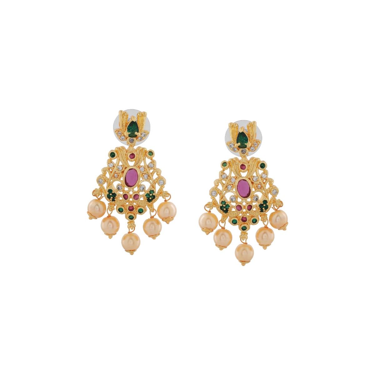 Buy Estele Gold Plated CZ Magnificent Designer Earrings with Pearls for ...