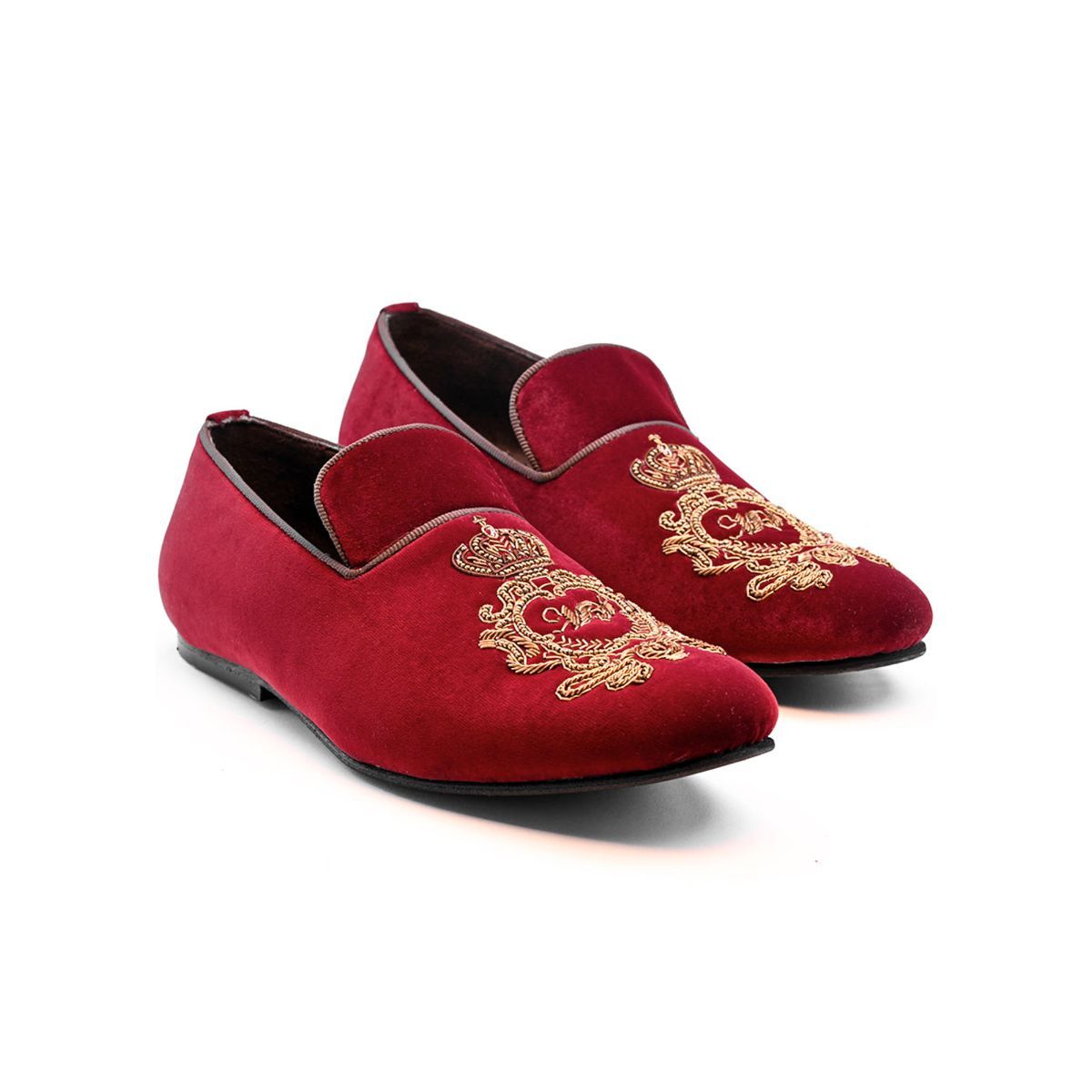Buy Monkstory Opulenza Motif Embroidered Burgundy Slipons Online