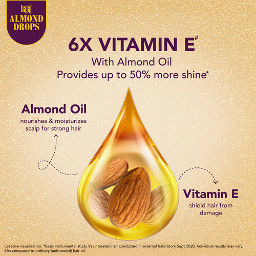 Bajaj Almond Drops Almond Oil 6X Vitamin E Nourishment Non Sticky Hair Oil  For Hair Fall Pack Of