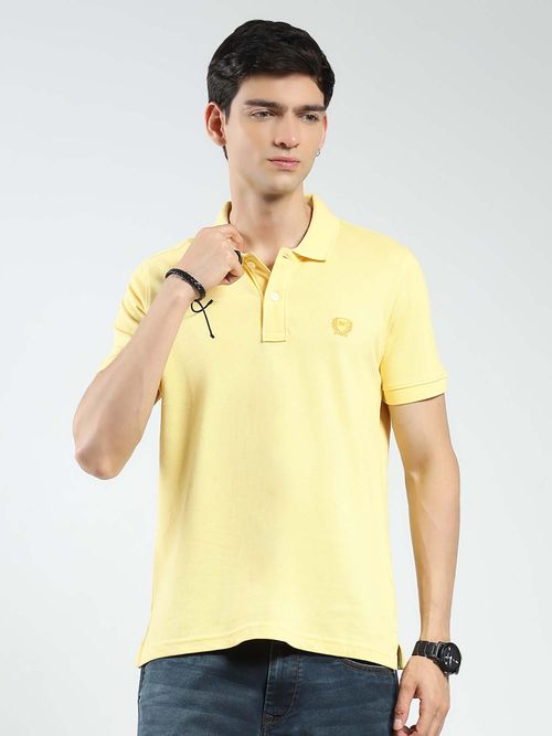 Buy Monte Carlo Yellow Men Solid Collar Neck Polo T-Shirt Online