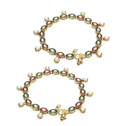 Buy OOMPH Pair of Red Green Meenakari Kundan Payal Anklets For
