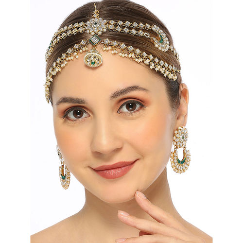 Buy OOMPH Gold Tone Kundan Borla Sheeshphool Set Matha Patti with