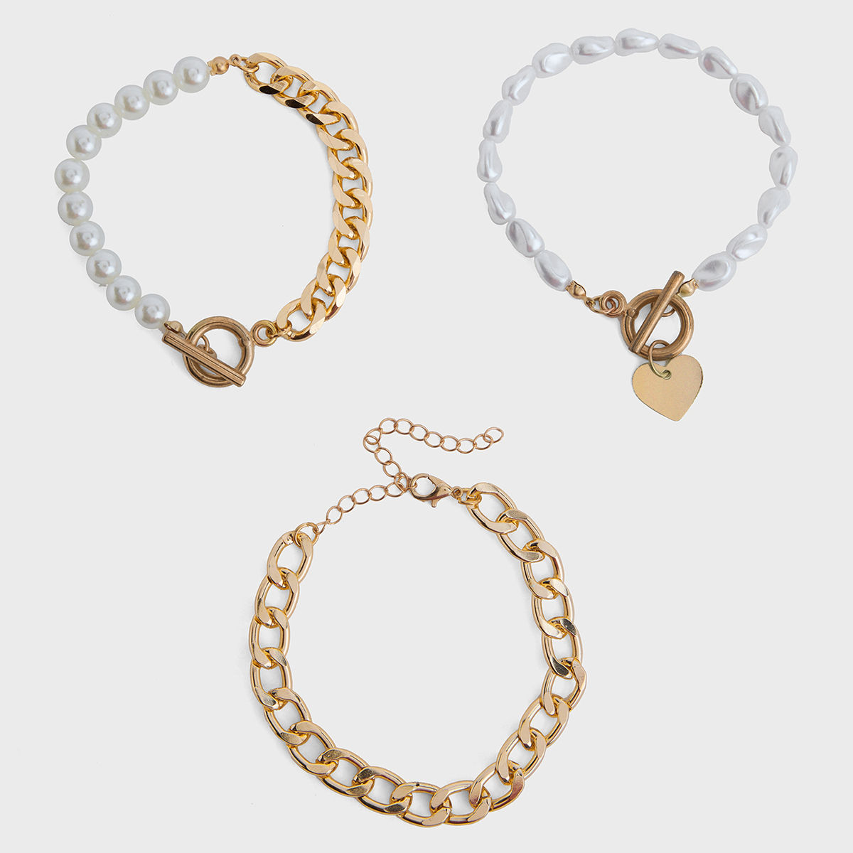 MIXT by Nykaa Fashion Gold Pearl Chainlink Bracelet Set of 3 Buy MIXT