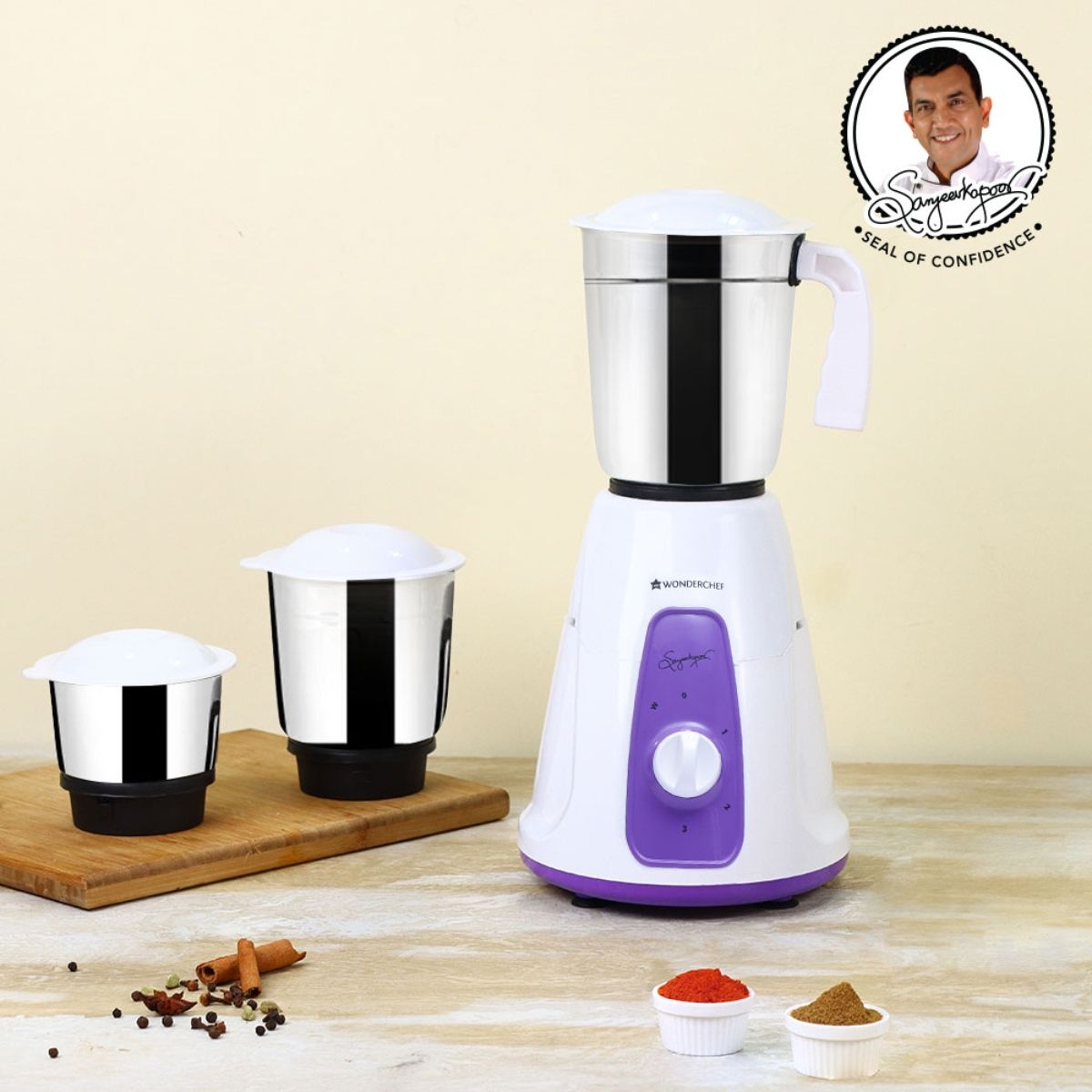 Wonderchef Tivoli Mixer Grinder with 3 Stainless Steel Jars White