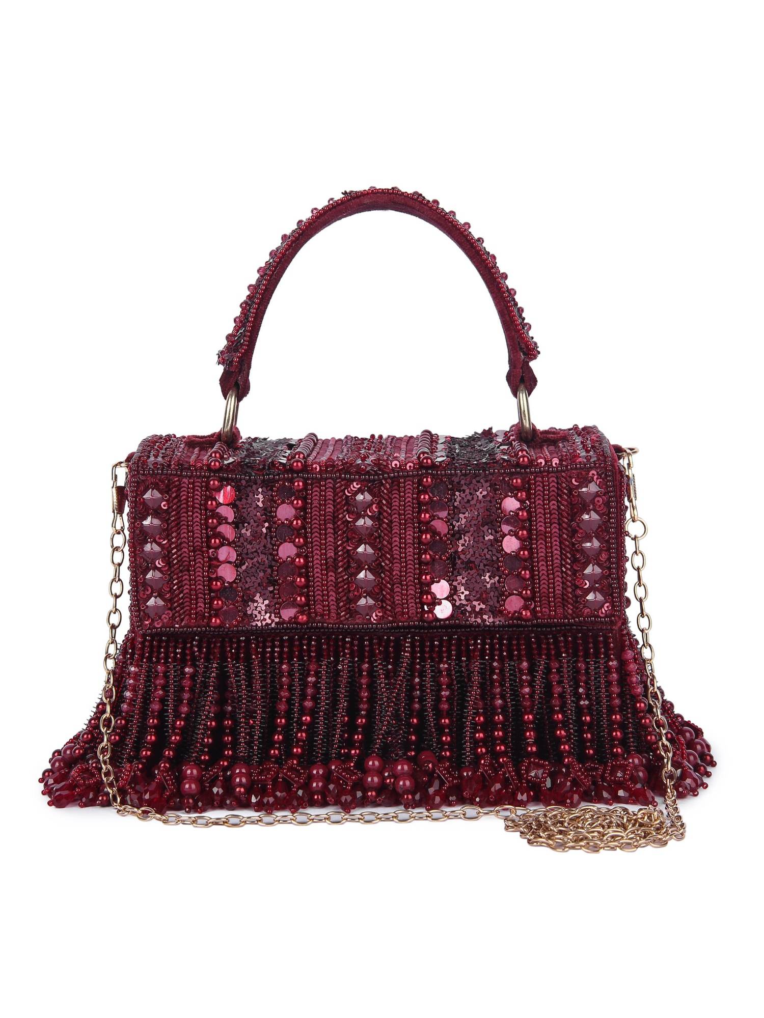 The Purple Sack Maroon Minaa Clutch with Detachable Chain