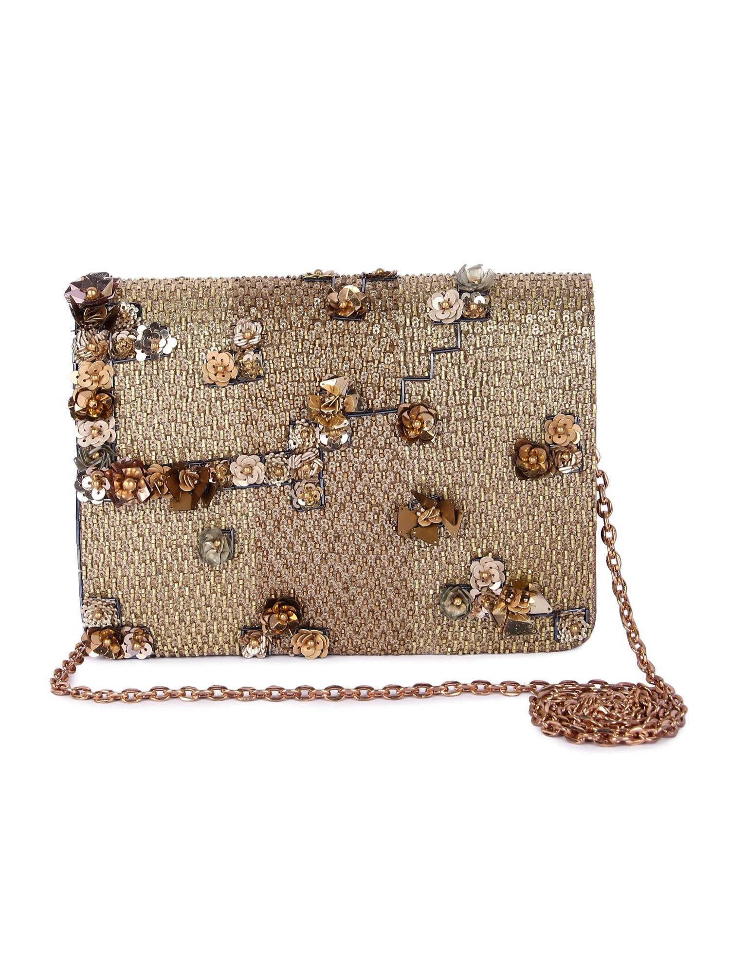 The Purple Sack Shaamali Gold Clutch with Detachable Chain