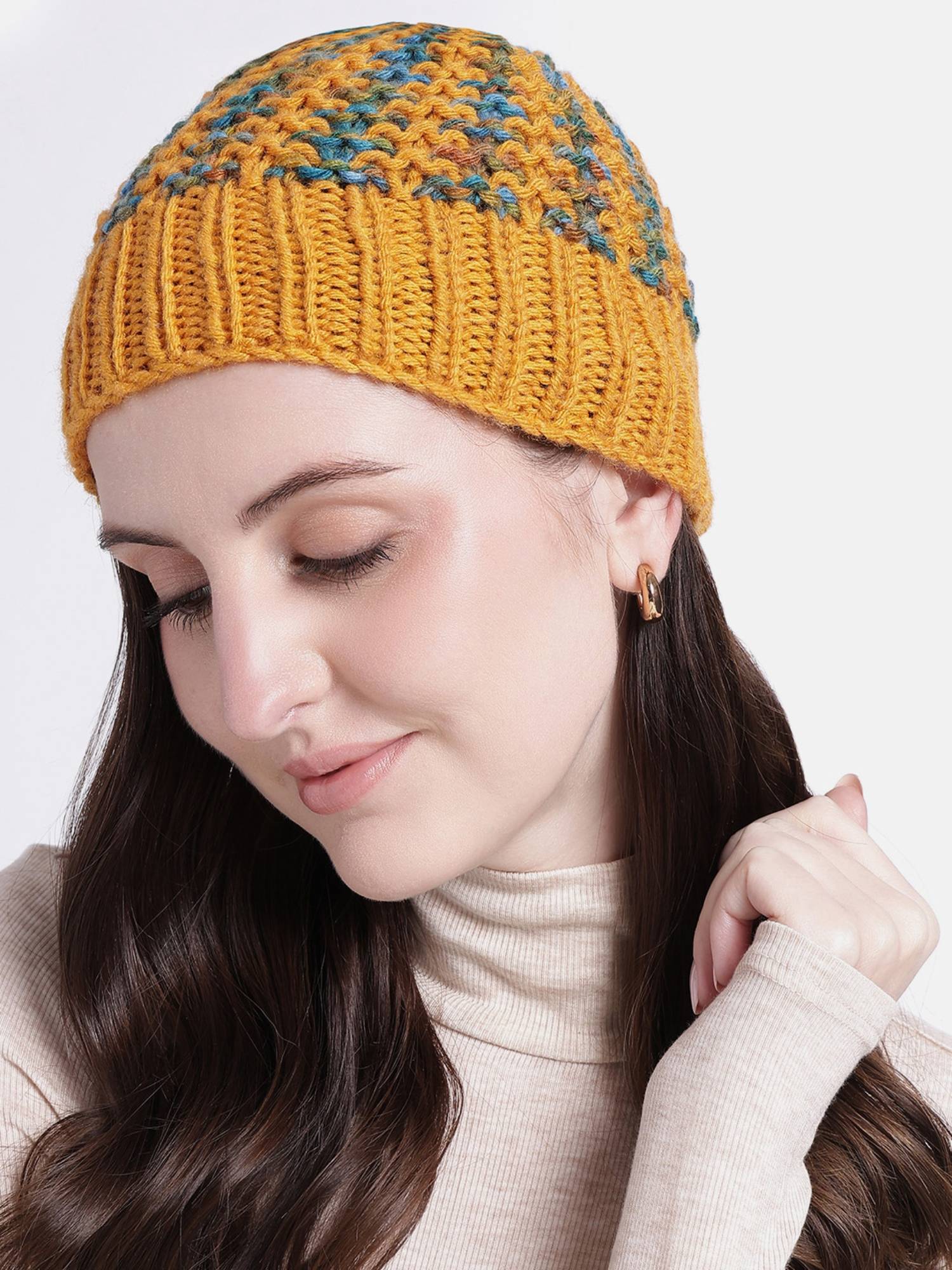 Magic Needles Handmade Knitted Self-Design Beanie Yellow