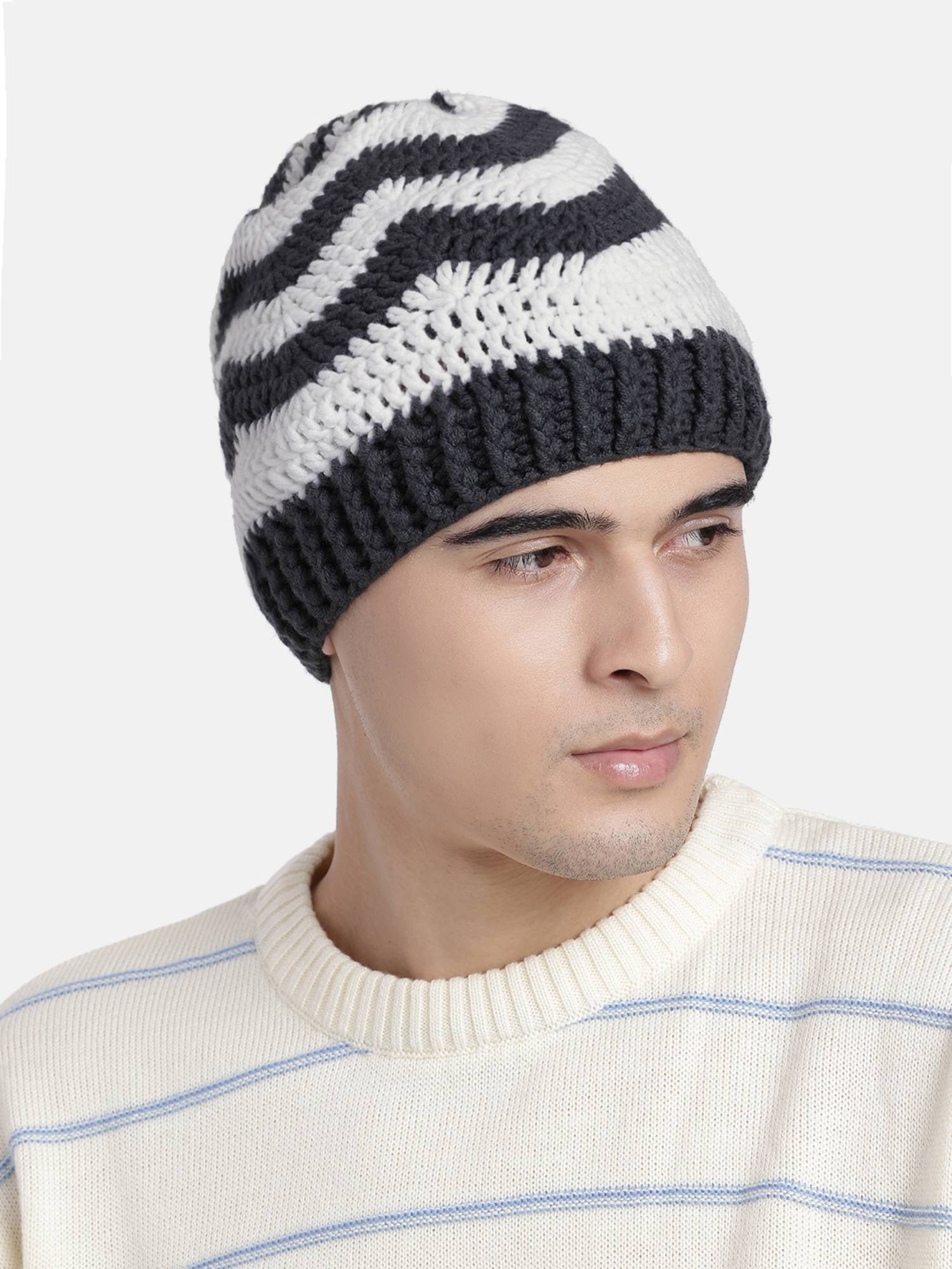 Buy Magic Needles Handmade Crochet Zig Zag Beanie Grey Online