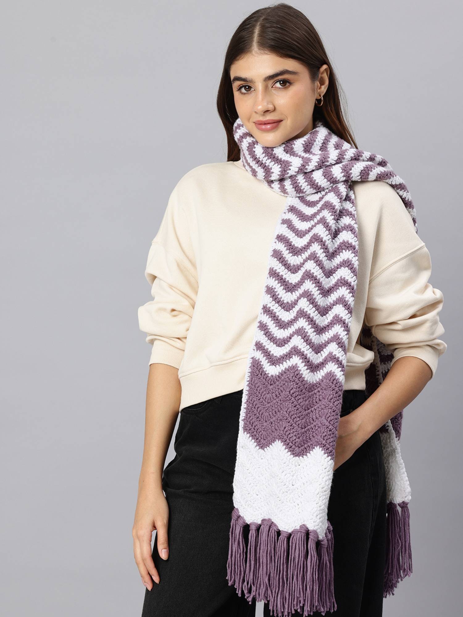 Magic Needles Handmade Crochet Zig Zag Scarf Purple