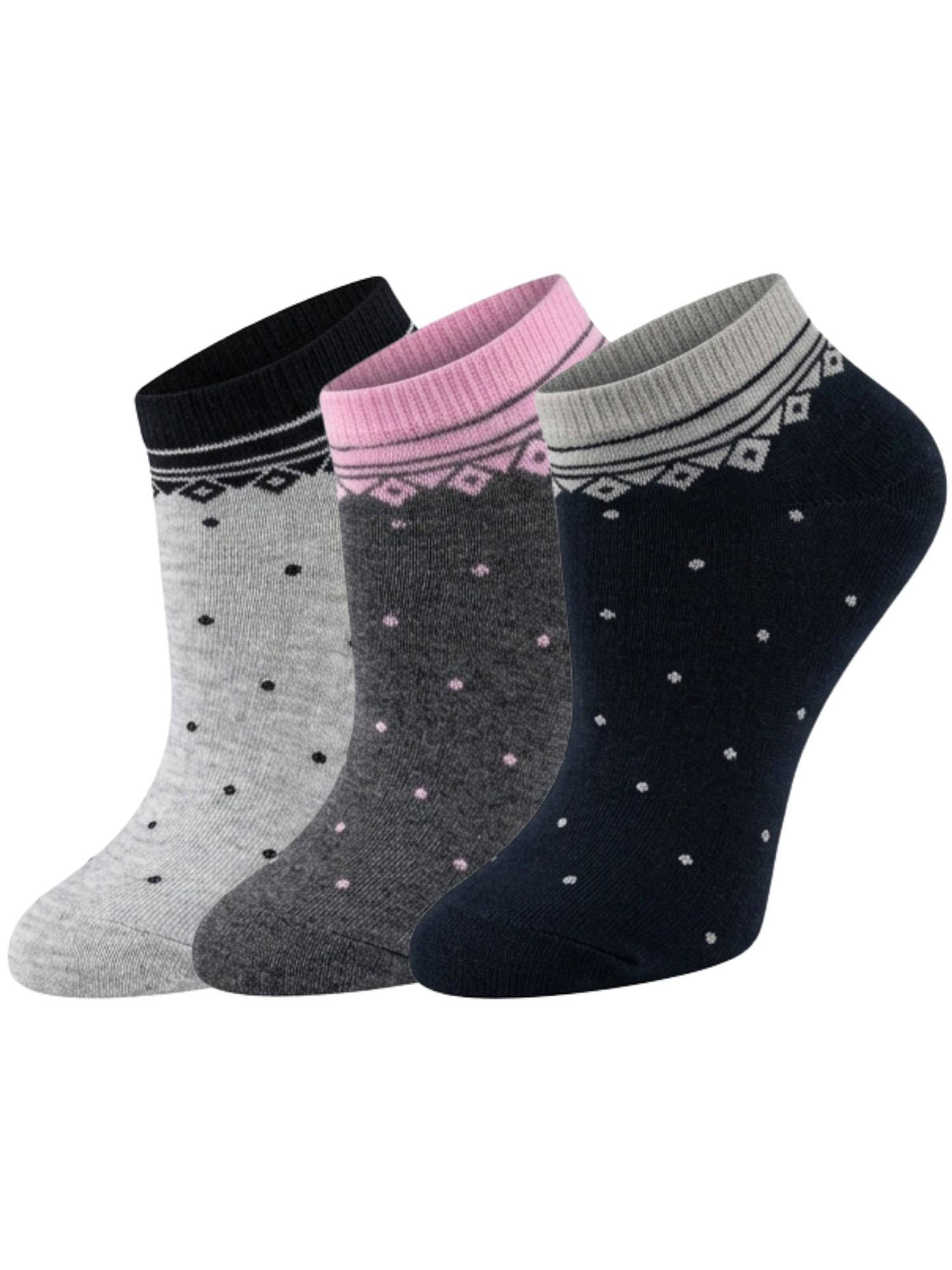 NEXT2SKIN Womens Sneaker Polka Dot Printed Cotton Socks Multi-Color (Pack of 3)