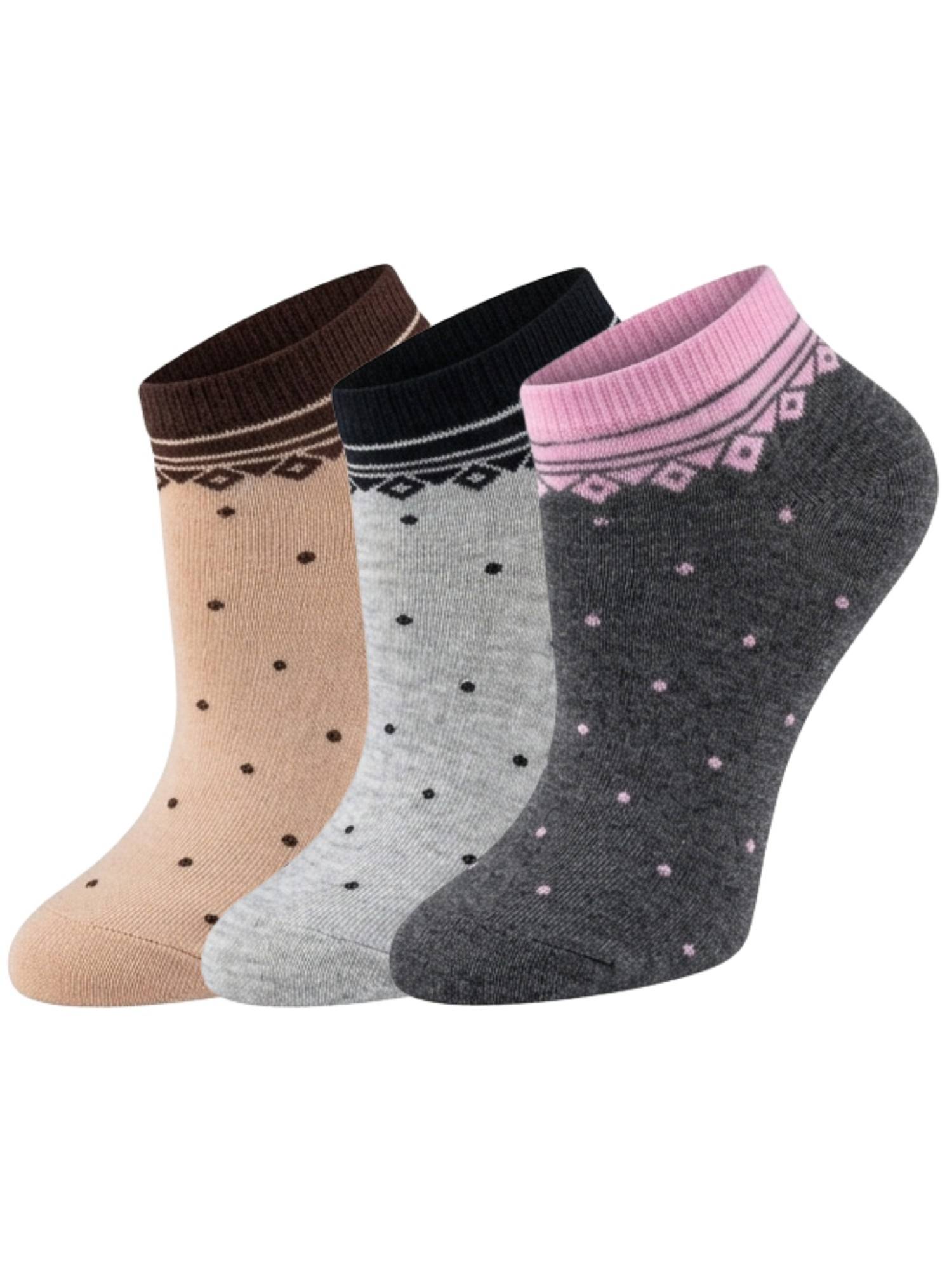NEXT2SKIN Womens Sneaker Polka Dot Printed Cotton Socks Multi-Color (Pack of 3)