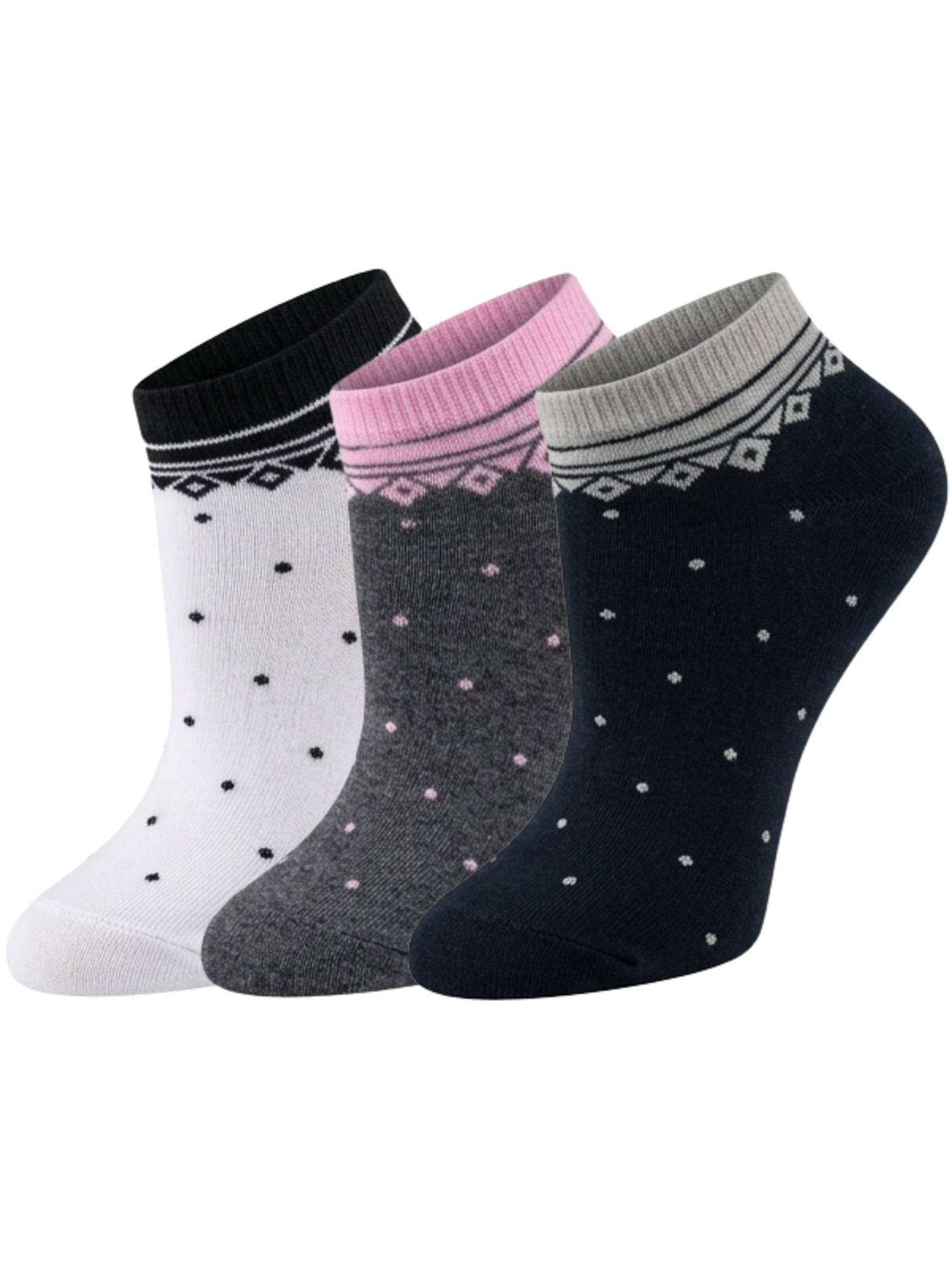 NEXT2SKIN Womens Sneaker Polka Dot Printed Cotton Socks Multi-Color (Pack of 3)