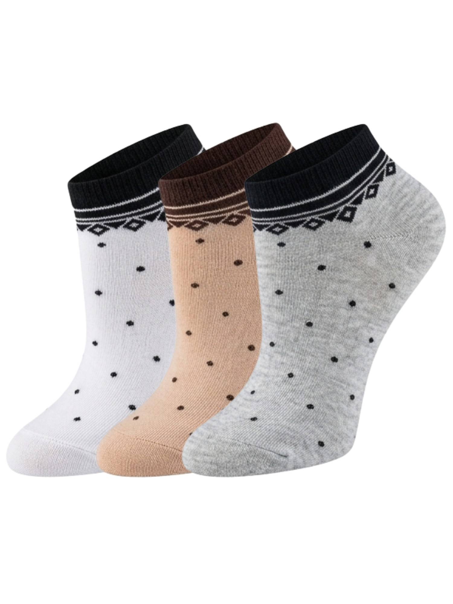 NEXT2SKIN Womens Sneaker Polka Dot Printed Cotton Socks Multi-Color (Pack of 3)