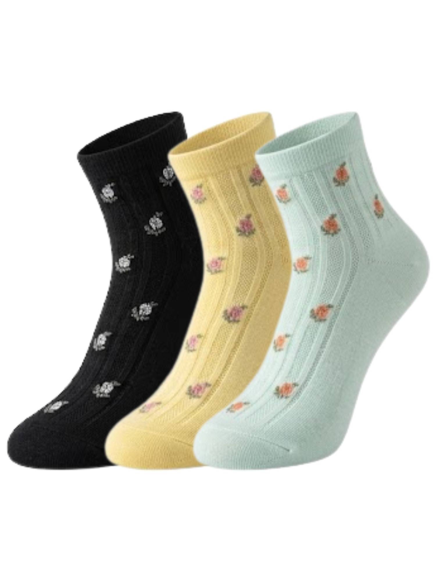 NEXT2SKIN Womens Low Ankle Length Heart Printed Cotton Socks Multi-Color (Pack of 3)
