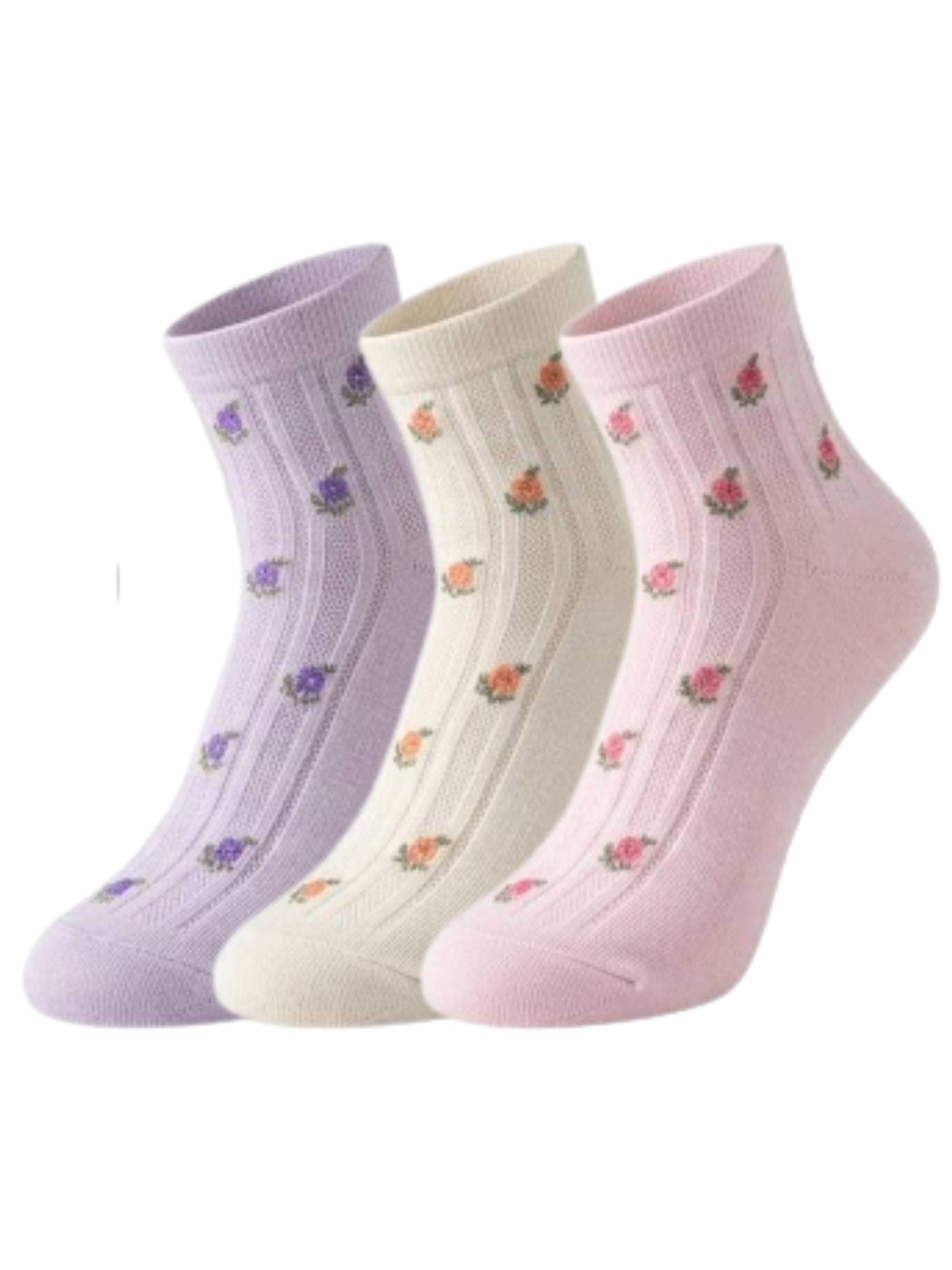 NEXT2SKIN Womens Low Ankle Length Heart Printed Cotton Socks Multi-Color (Pack of 3)