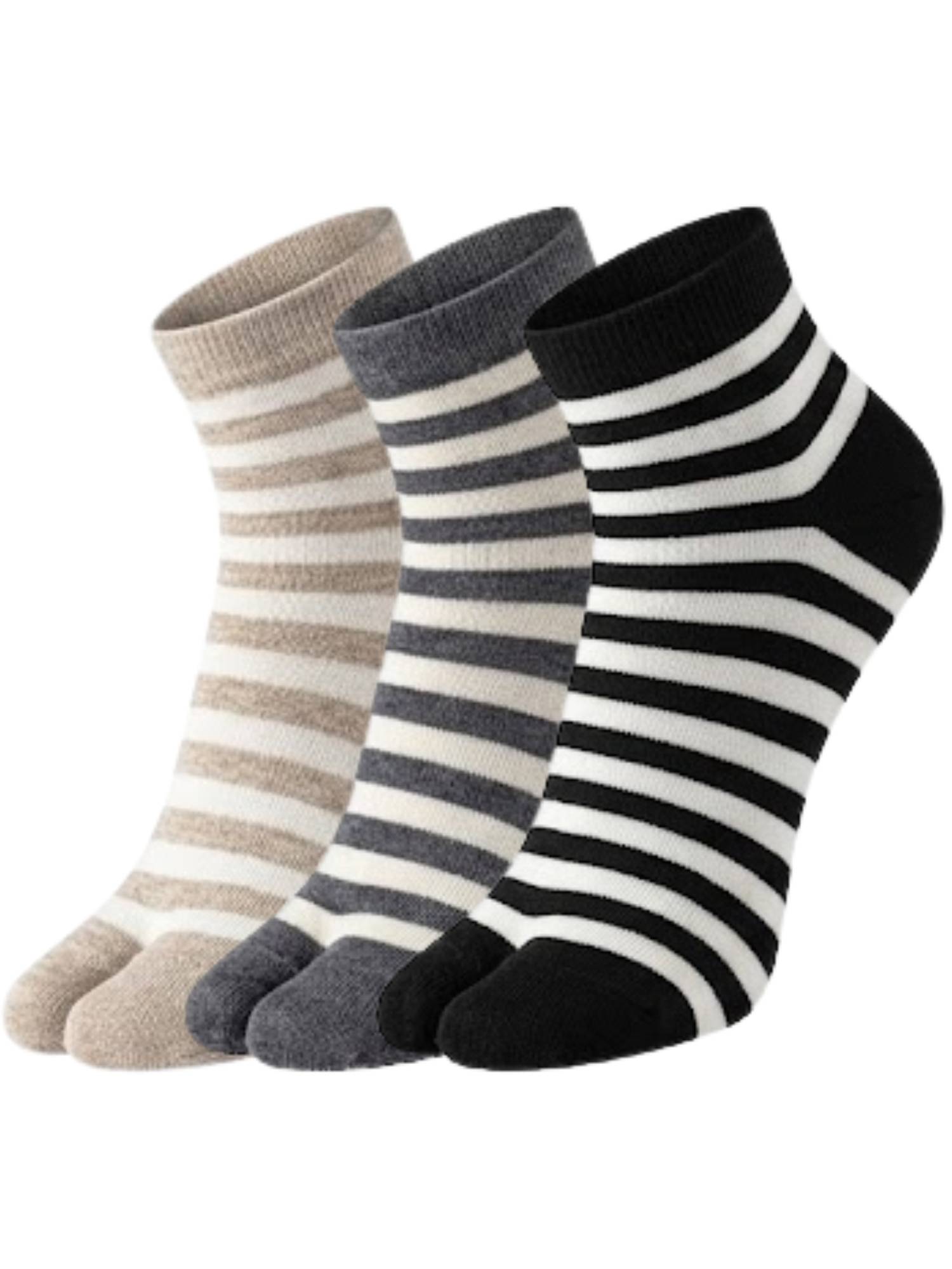 NEXT2SKIN Womens Ankle Length Thumb Striped Printed Cotton Socks Multi-Color (Pack of 3)