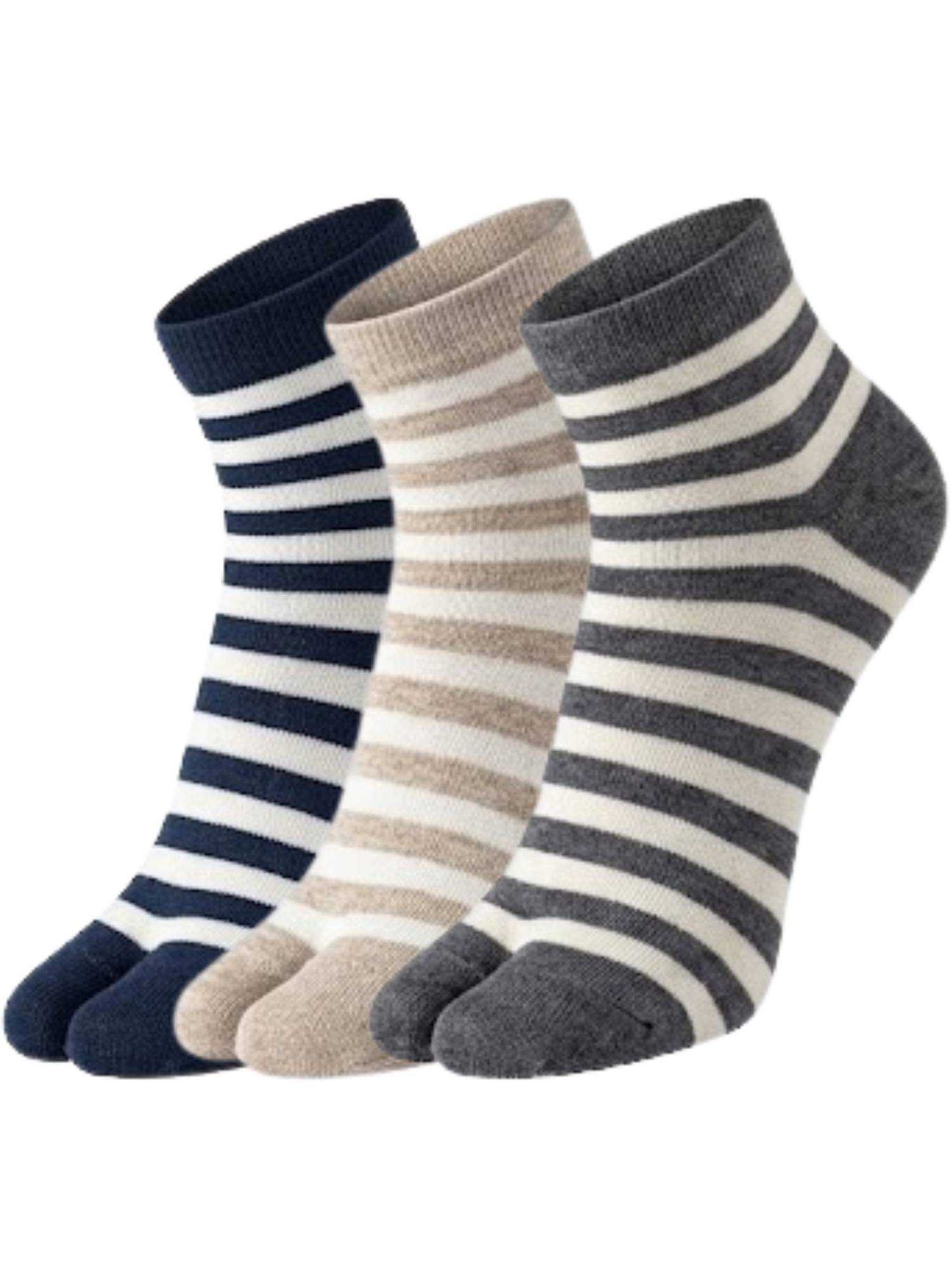 NEXT2SKIN Womens Ankle Length Thumb Striped Printed Cotton Socks Multi-Color (Pack of 3)