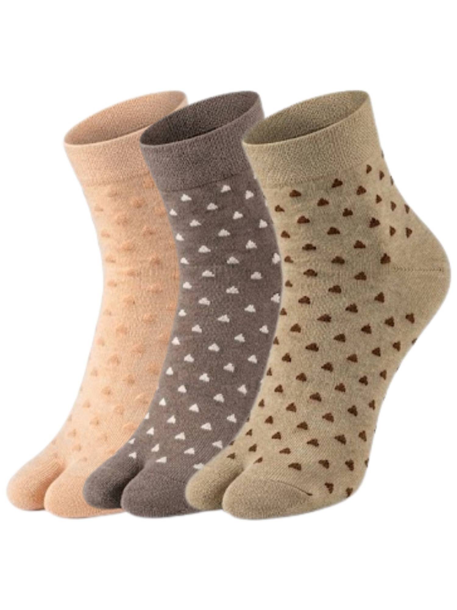 NEXT2SKIN Womens Ankle Length Thumb Heart Printed Cotton Socks Multi-Color (Pack of 3)