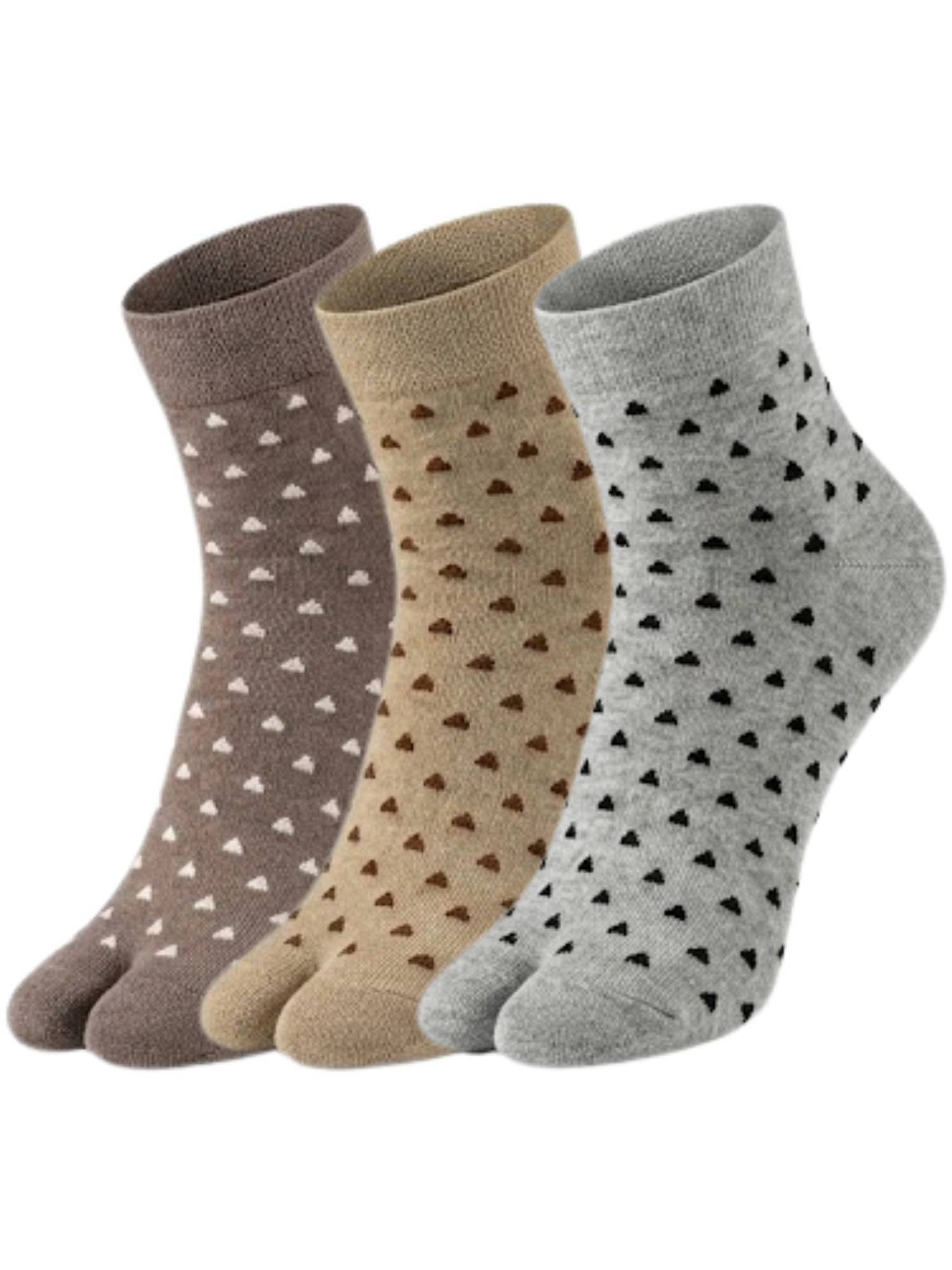 NEXT2SKIN Womens Ankle Length Thumb Heart Printed Cotton Socks Multi-Color (Pack of 3)
