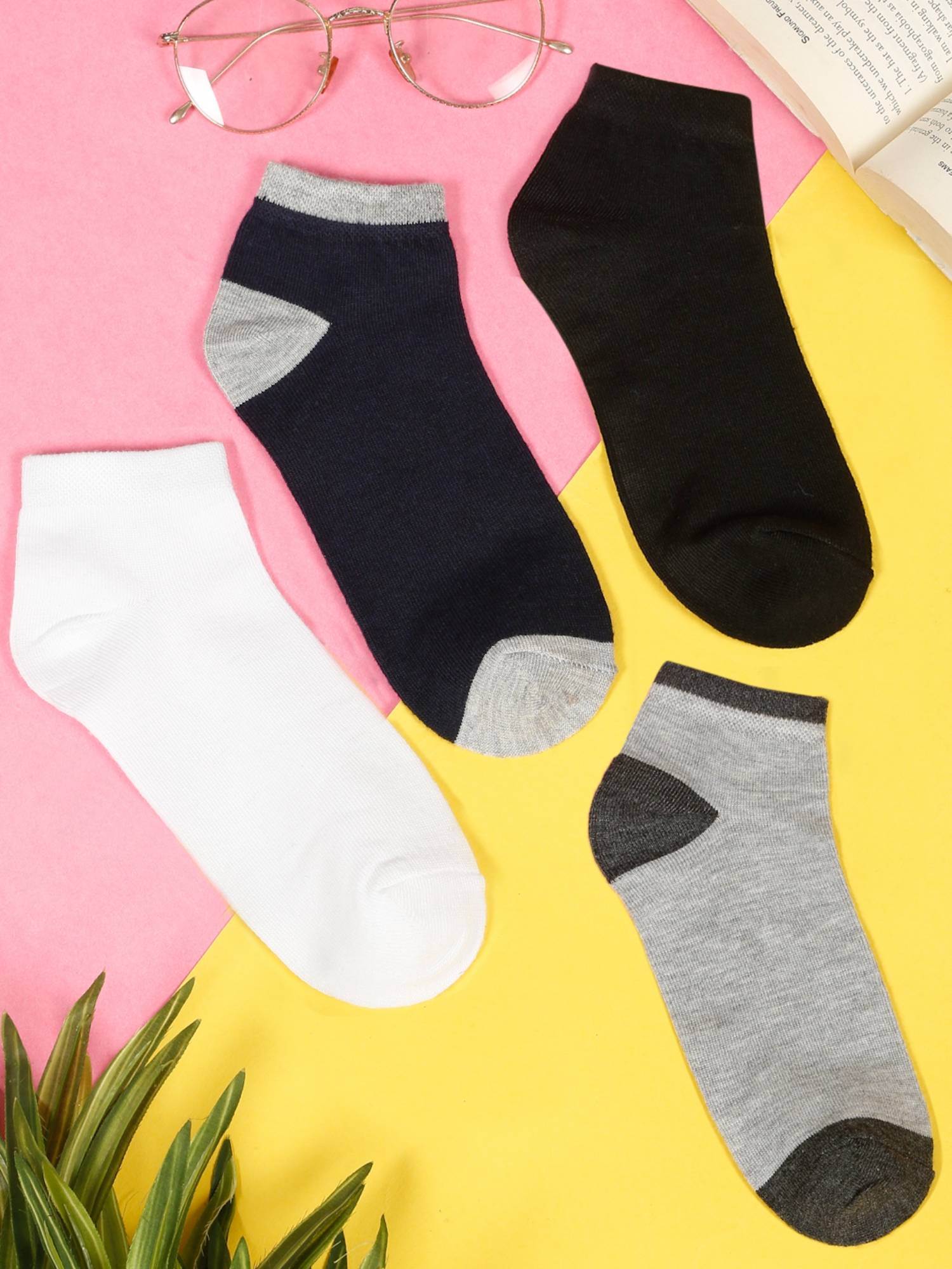 Teakwood Mens Black,White,Grey,Navy & Dark Grey Cotton Above Ankle Length Socks (Pack of 5)