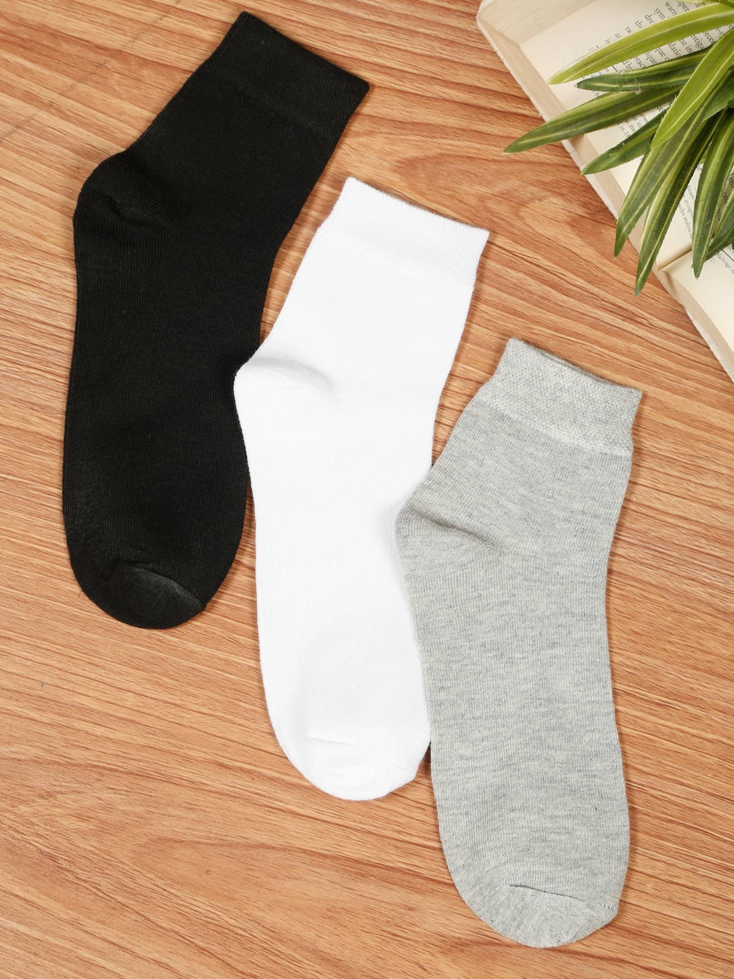 Teakwood Mens Black White & Grey Cotton Above Ankle Length Socks (Pack of 3)