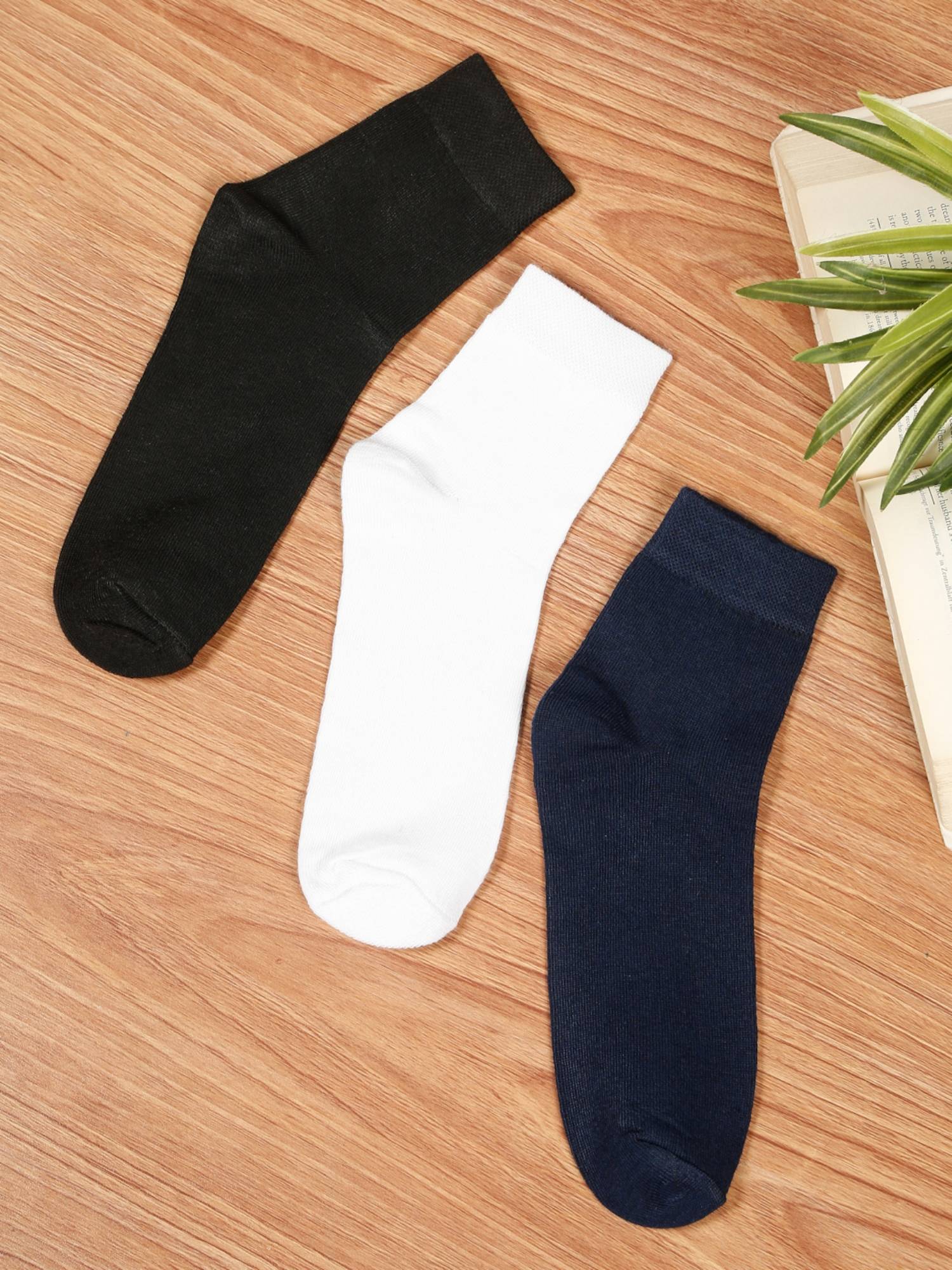 Teakwood Mens Black White & Navy Cotton Above Ankle Length Socks (Pack of 3)