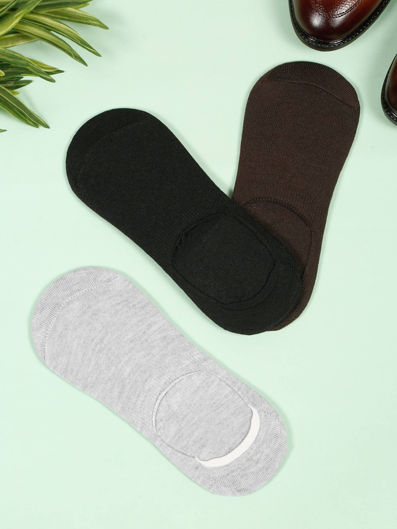 Teakwood Mens Black Brown & Grey Cotton Shoe Liner Socks (Pack of 3)