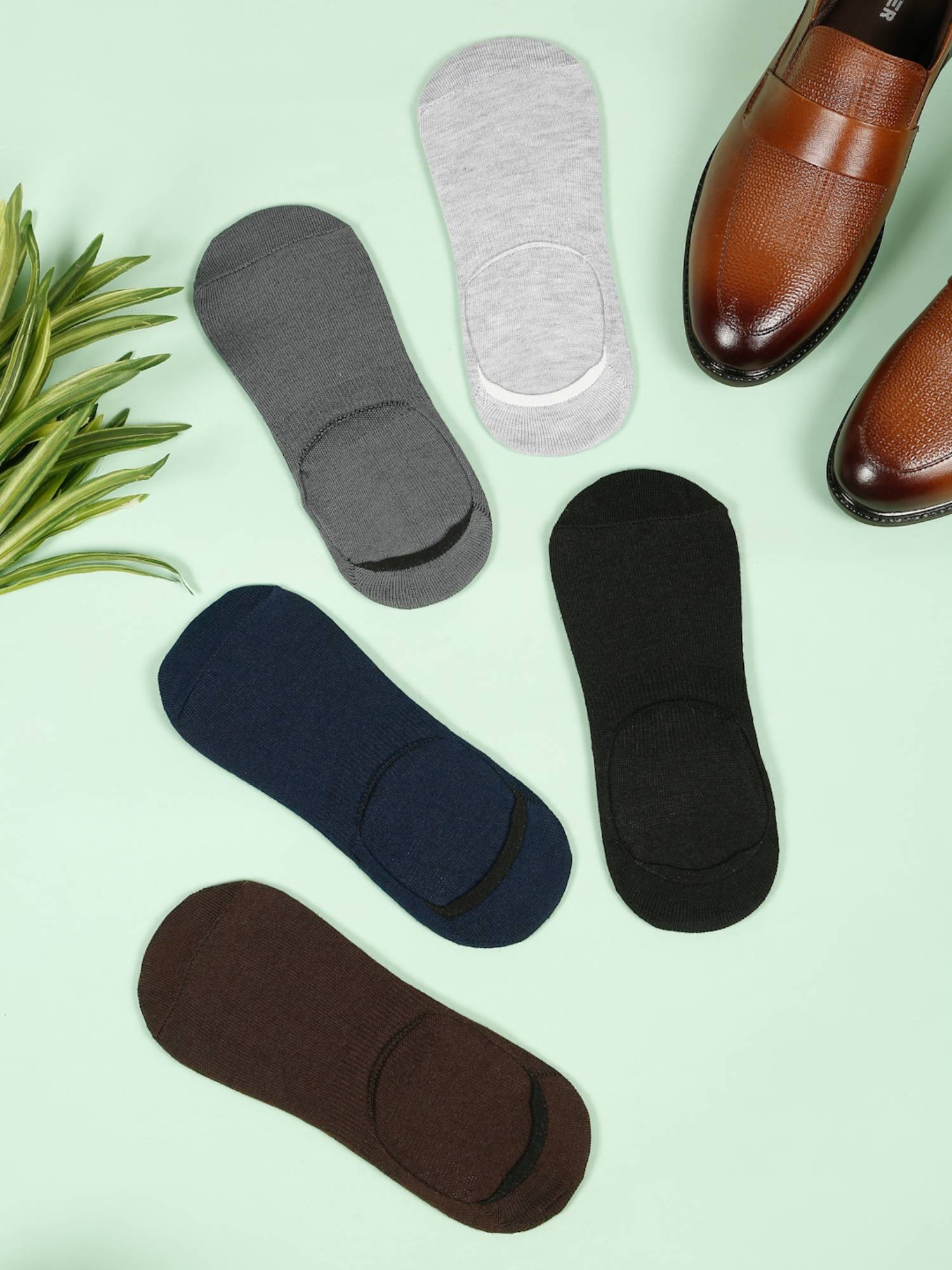 Teakwood Mens Black,Brown,Grey,Navy & Dark Grey Cotton Above Ankle Length Socks (Pack of 5)