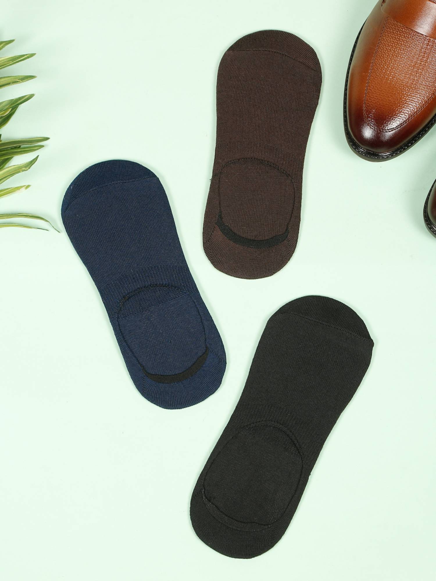 Teakwood Mens Black Brown & Navy Cotton Shoe Liner Socks (Pack of 3)