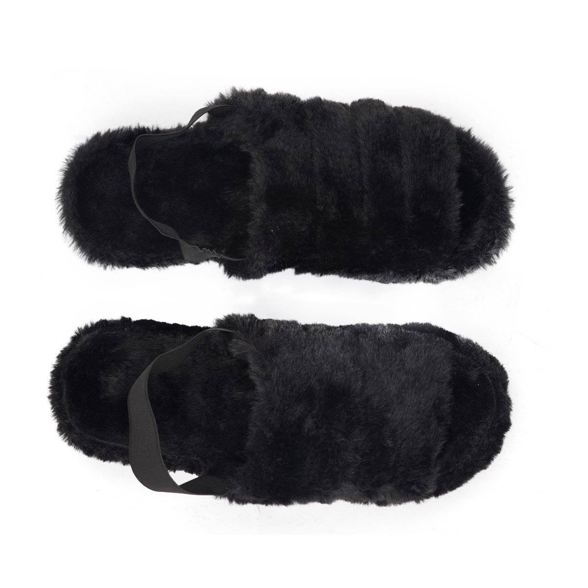Buy Zori World Storm- Solid Black Faux Fur Sandals Online