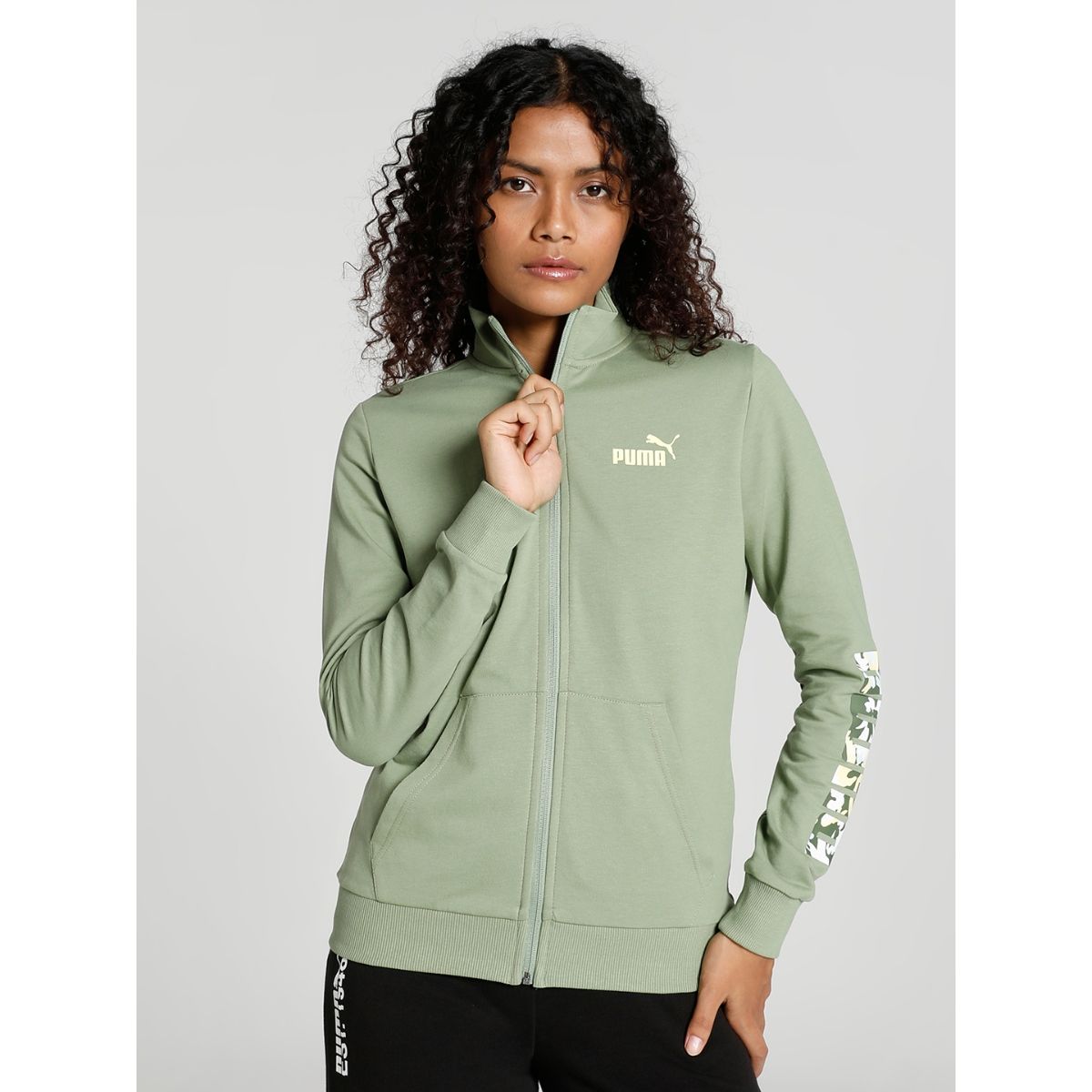 Buy Puma Knitted Flower Logo Women Green Jacket Online