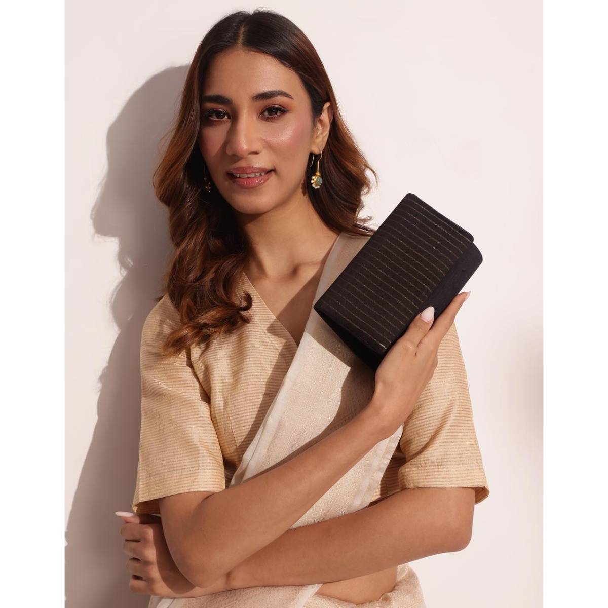Fabindia Black Silk Blend Clutch with Strap