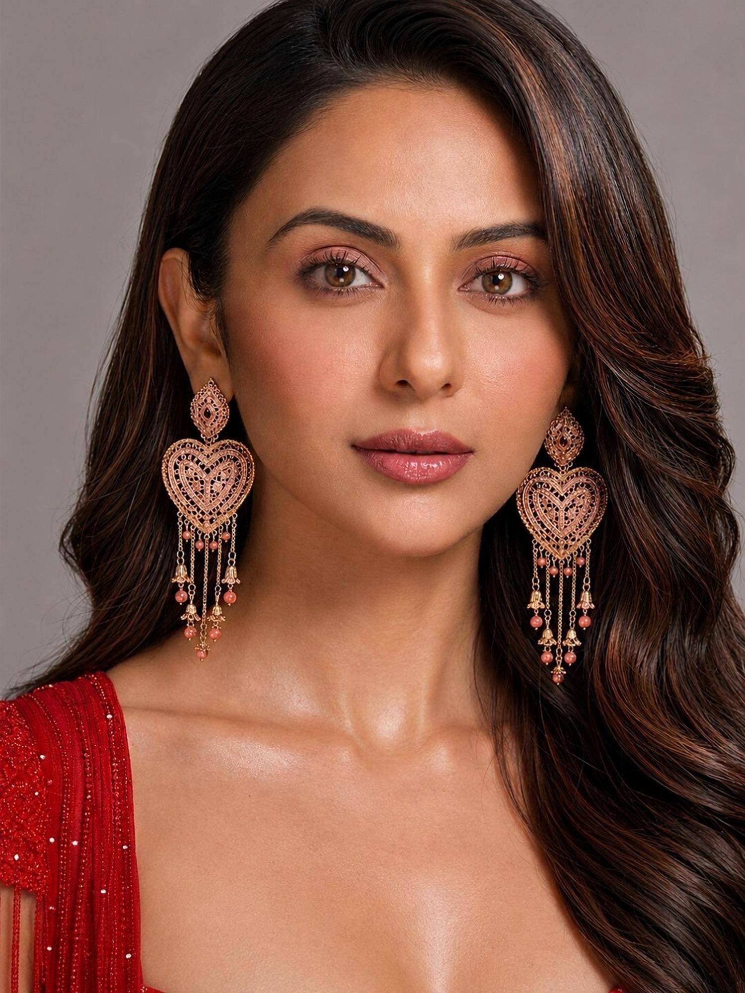 Accessher Rose Gold Heart Tassel Dangle Earrings for Women and Girls